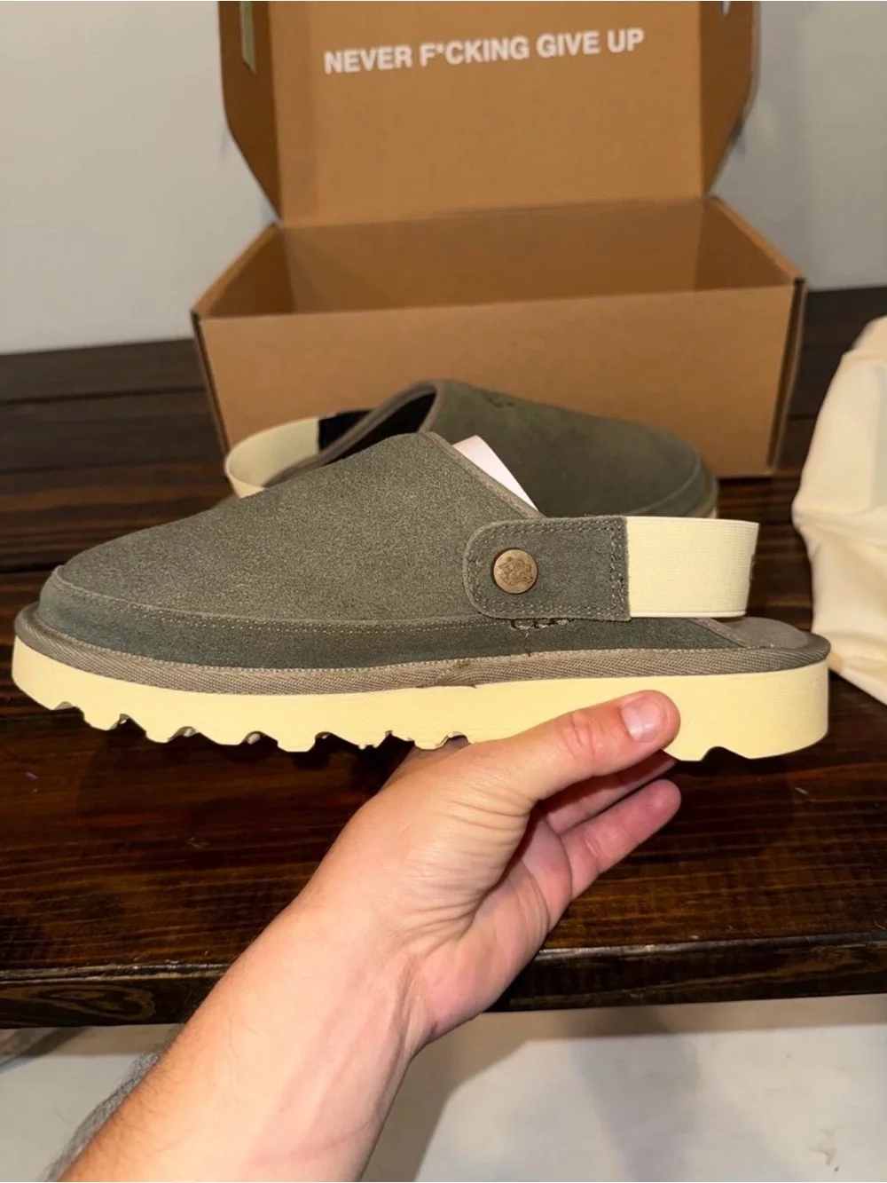Darc Sport Olive Suede Slip-On Loafers with Cream Strap